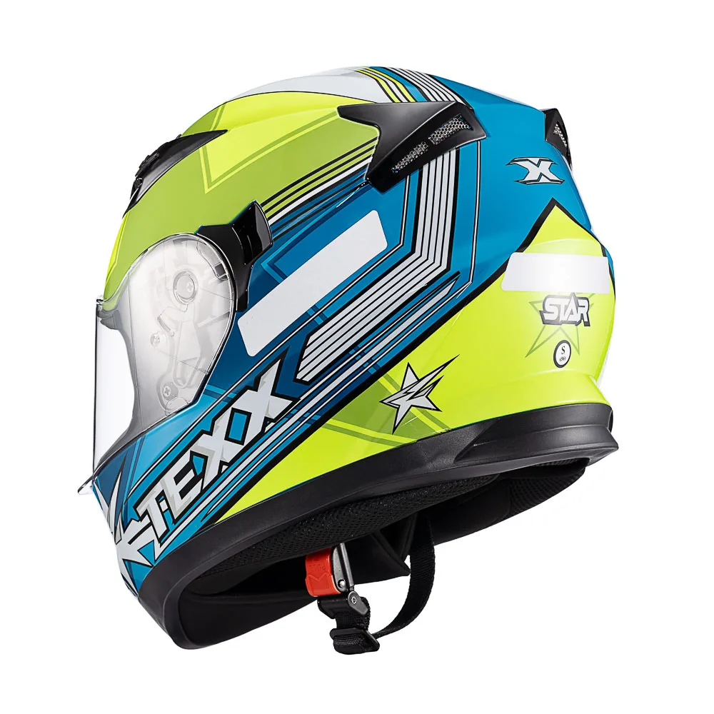 Capacete Texx Strike Superstar Verde Azul Branco Brilhante