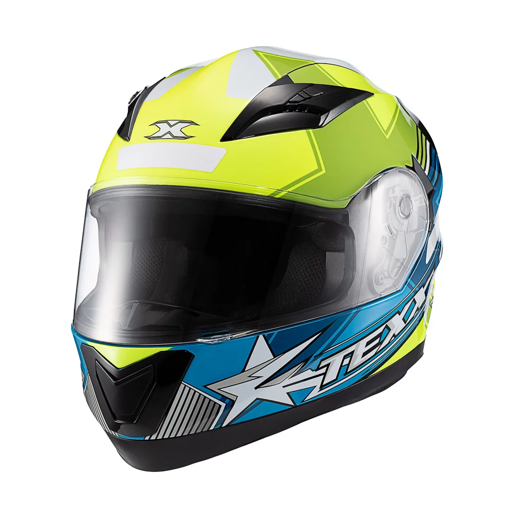 Capacete Texx Strike Superstar Verde Azul Branco Brilhante