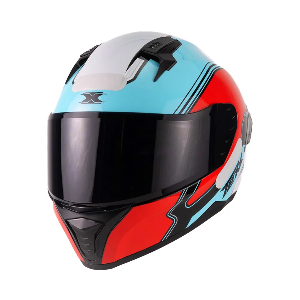 Capacete Texx Fecha Raptor Hornet Azul Vermelho Branco Brilhante