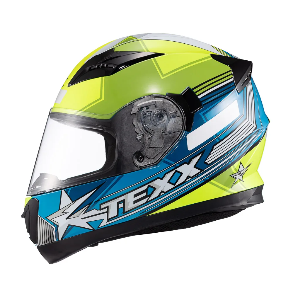 Capacete Texx Strike Superstar Verde Azul Branco Brilhante