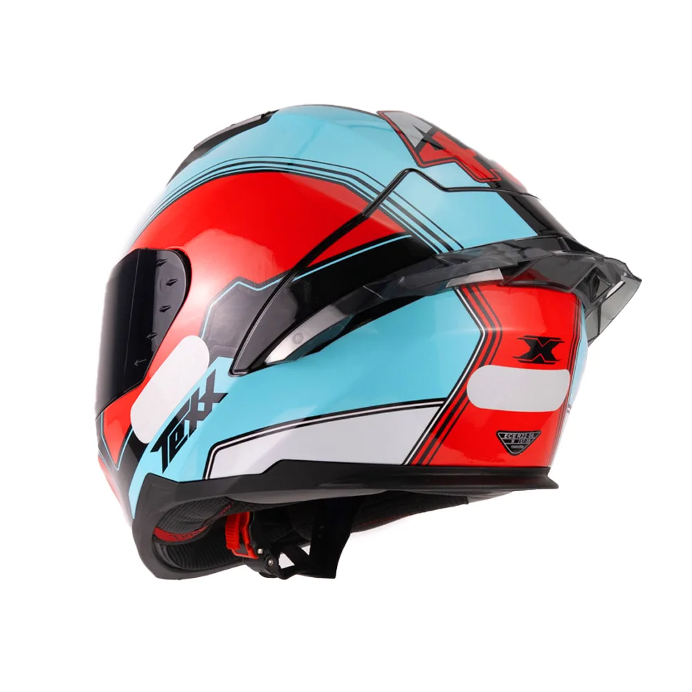 Capacete Texx Fecha Raptor Hornet Azul Vermelho Branco Brilhante