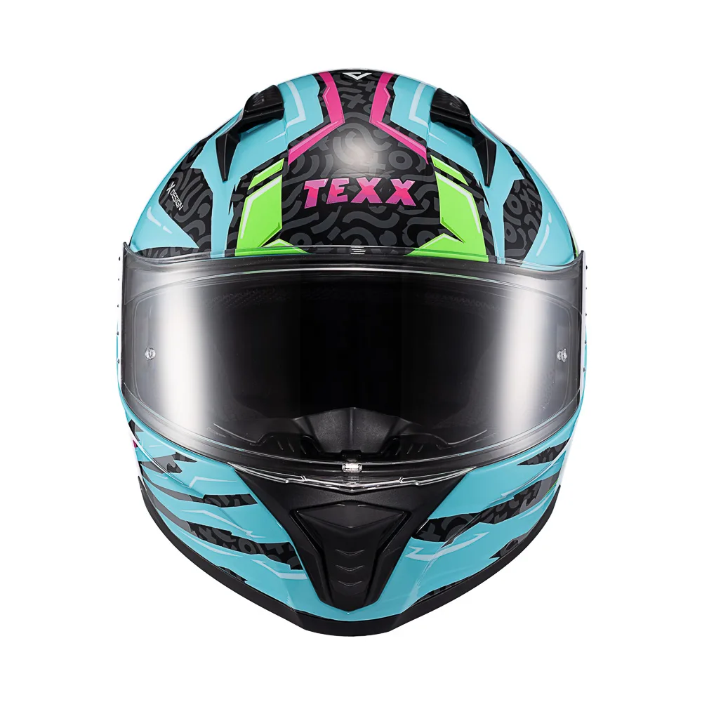 Capacete Texx Fecha Raptor Arcade Azul Verde Rosa Brilhante