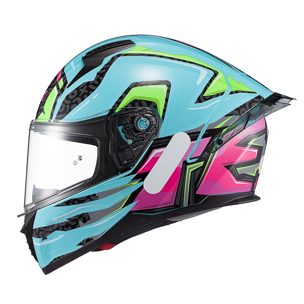 Capacete Texx Fecha Raptor Arcade Azul Verde Rosa Brilhante