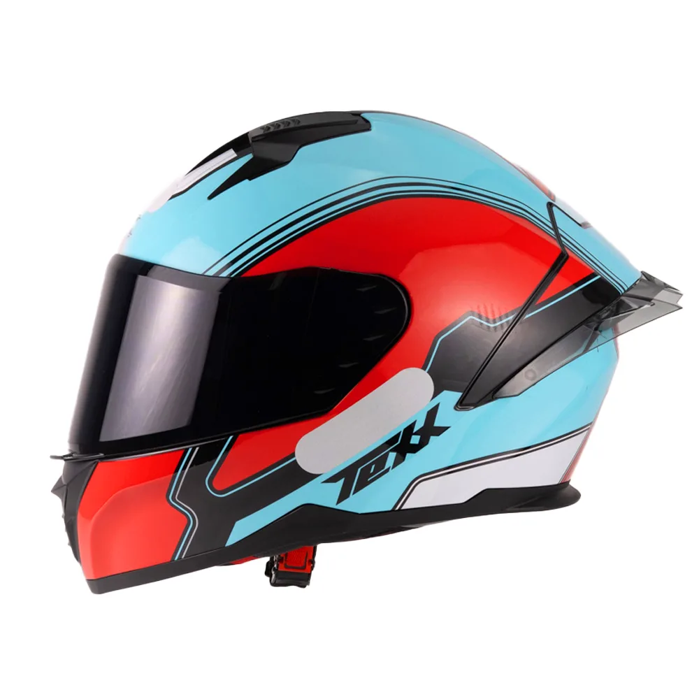 Capacete Texx Fecha Raptor Hornet Azul Vermelho Branco Brilhante