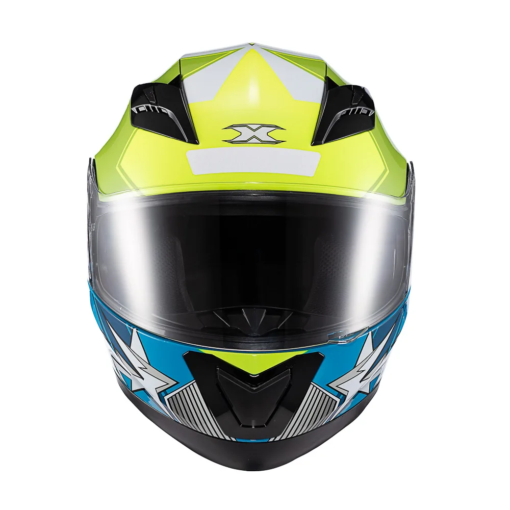 Capacete Texx Strike Superstar Verde Azul Branco Brilhante