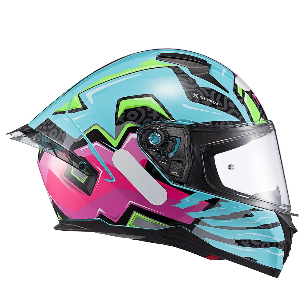 Capacete Texx Fecha Raptor Arcade Azul Verde Rosa Brilhante