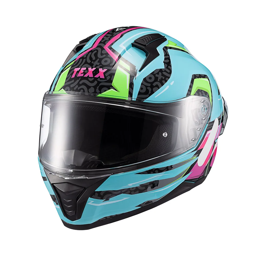 Capacete Texx Fecha Raptor Arcade Azul Verde Rosa Brilhante