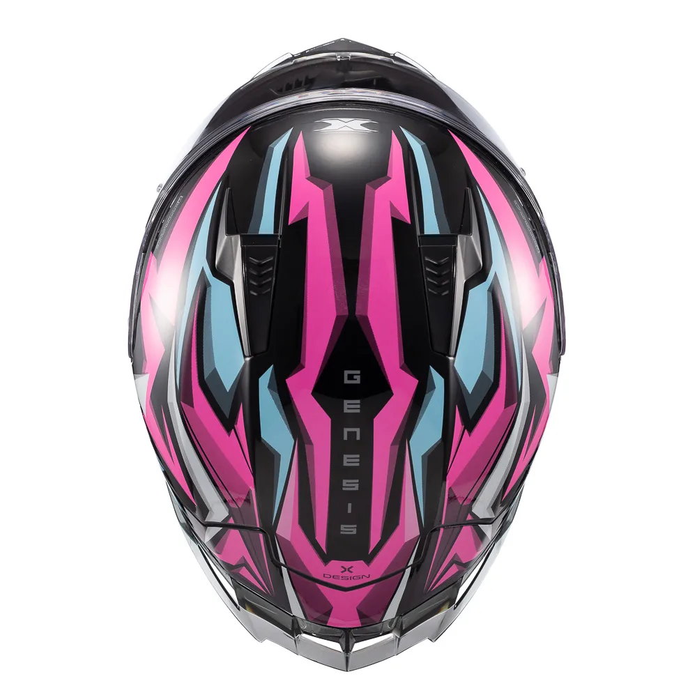 Capacete Texx Fecha Raptor Genesis Azul Rosa Branco Brilhante