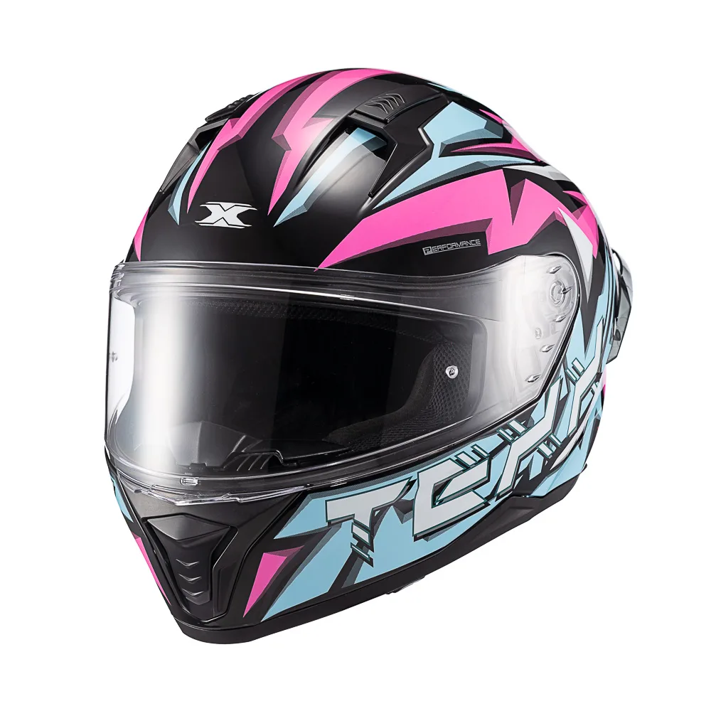 Capacete Texx Fecha Raptor Genesis Azul Rosa Branco Brilhante