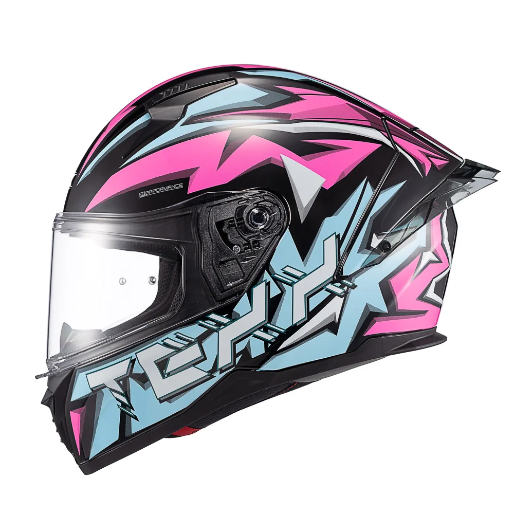 Capacete Texx Fecha Raptor Genesis Azul Rosa Branco Brilhante