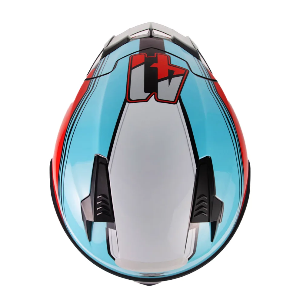 Capacete Texx Fecha Raptor Hornet Azul Vermelho Branco Brilhante