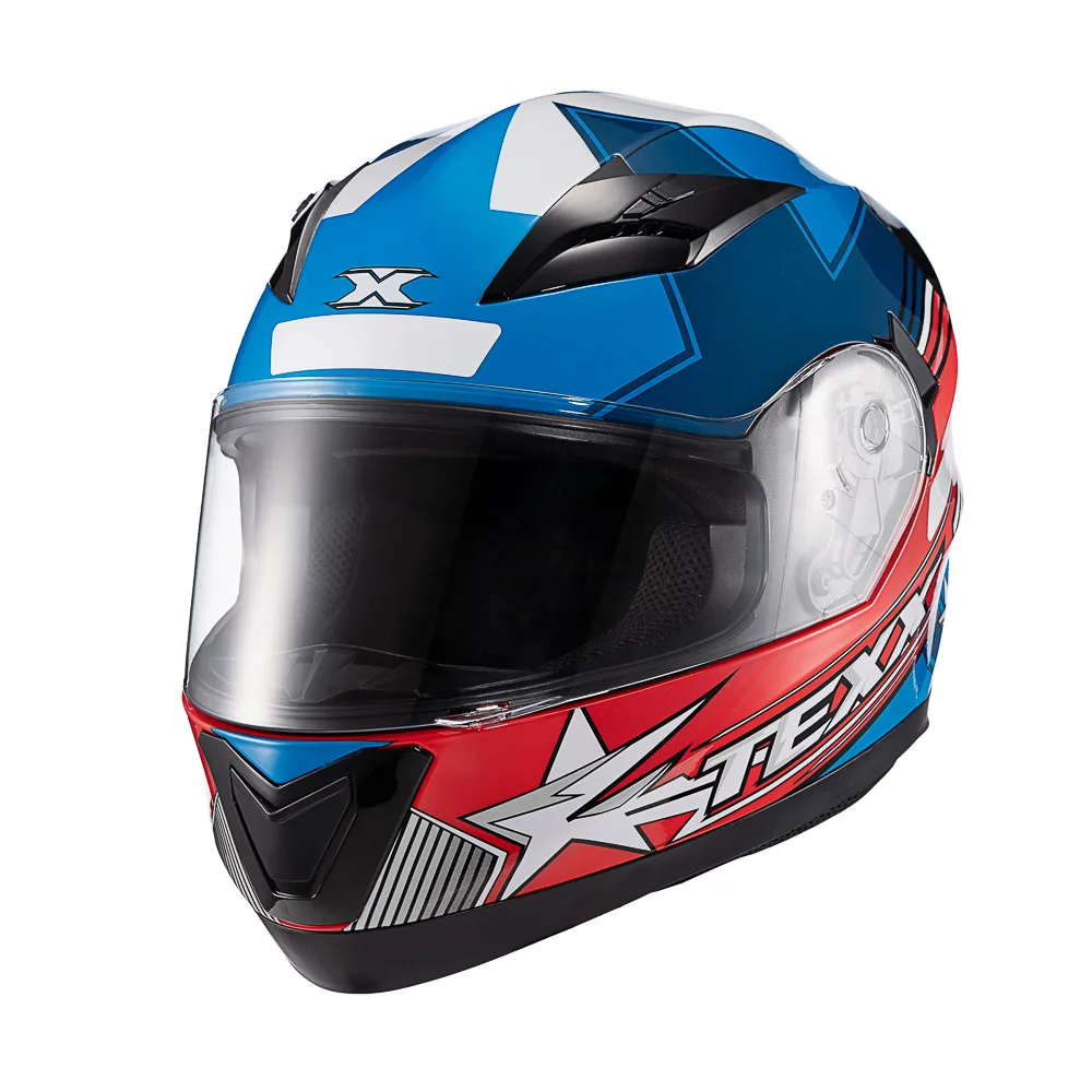 Capacete Texx Strike Superstar Azul Vermelho Branco Brilhante