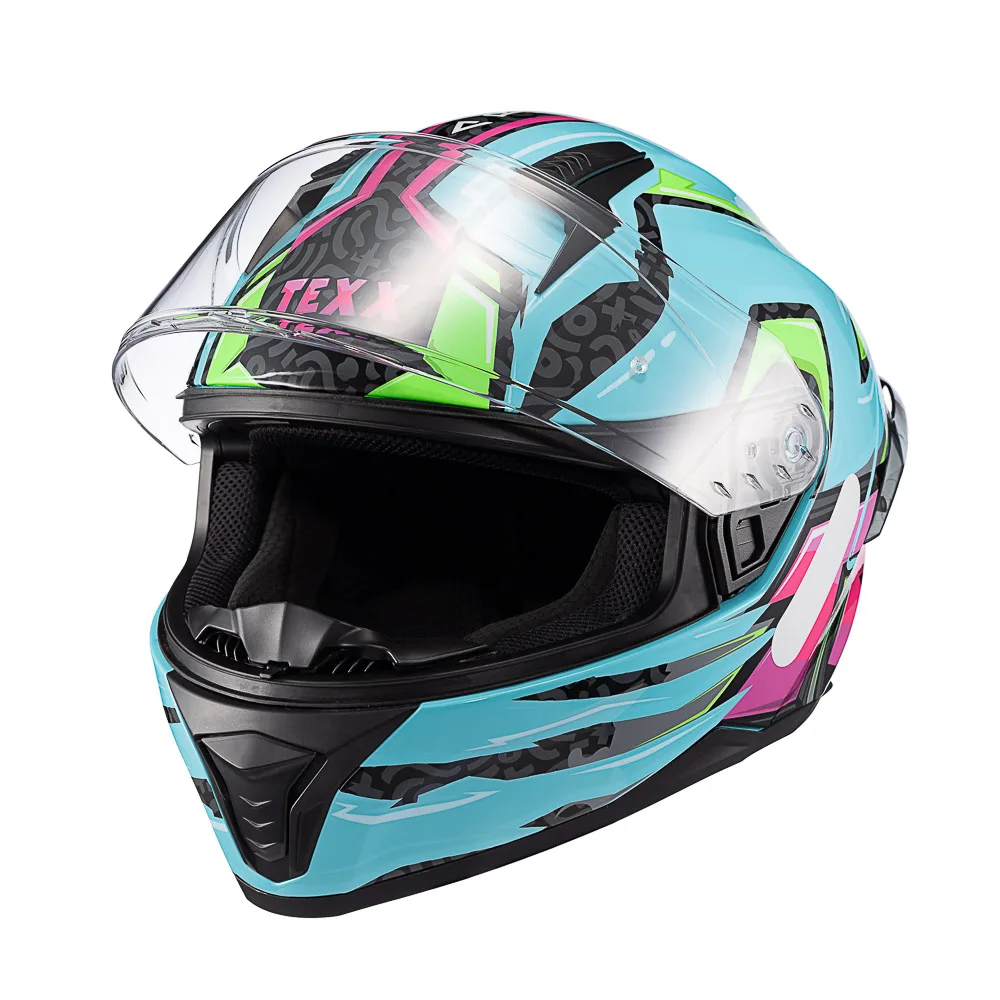 Capacete Texx Fecha Raptor Arcade Azul Verde Rosa Brilhante
