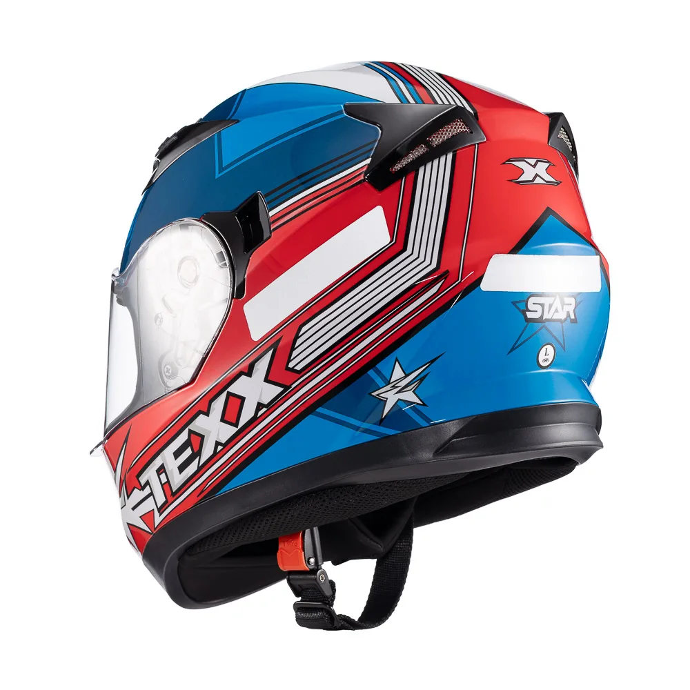 Capacete Texx Strike Superstar Azul Vermelho Branco Brilhante