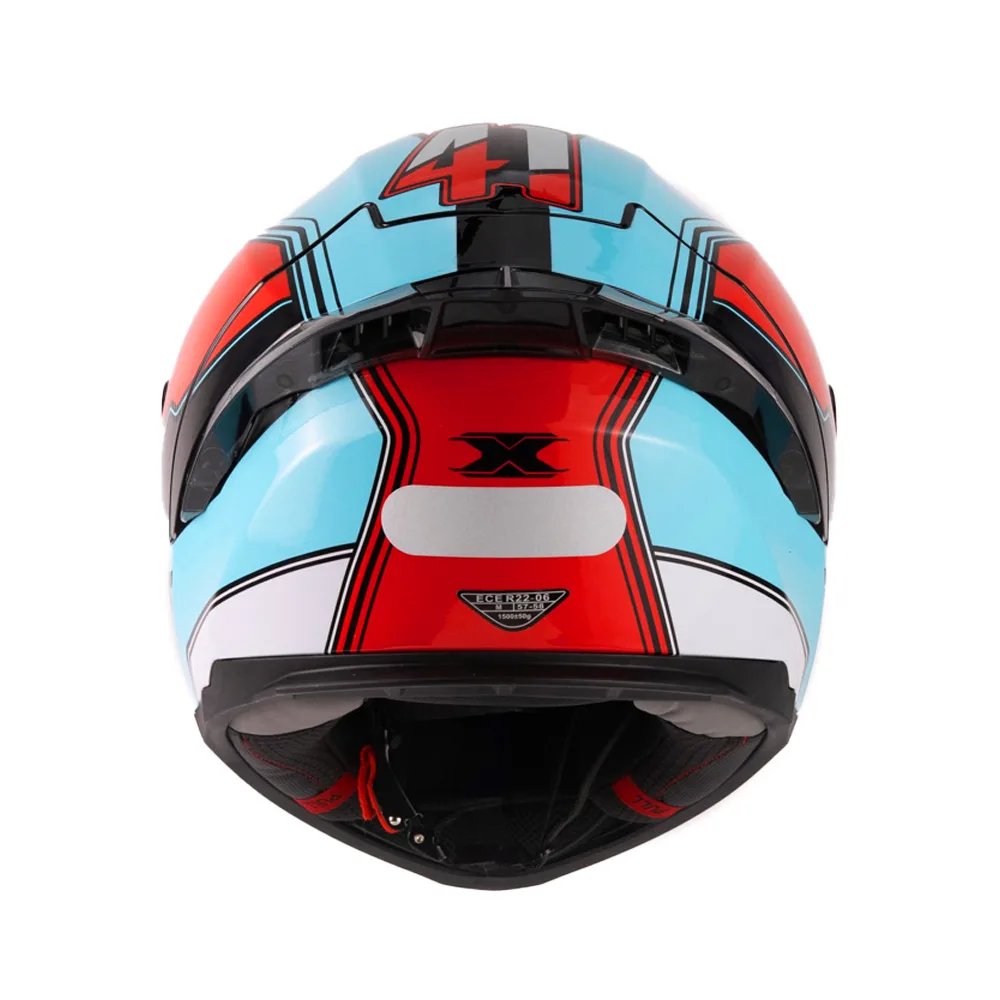 Capacete Texx Fecha Raptor Hornet Azul Vermelho Branco Brilhante