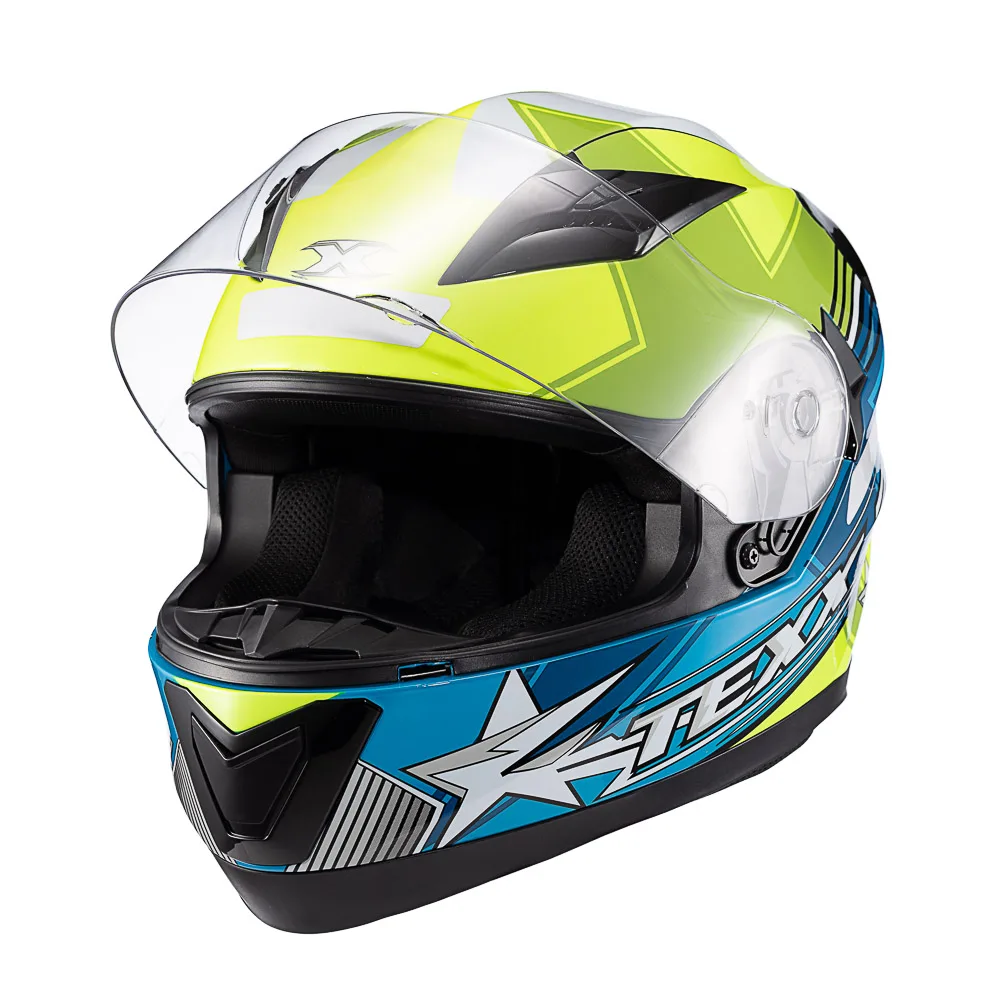 Capacete Texx Strike Superstar Verde Azul Branco Brilhante