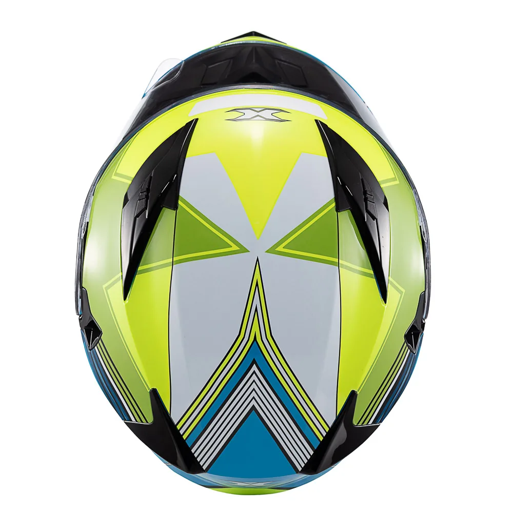 Capacete Texx Strike Superstar Verde Azul Branco Brilhante