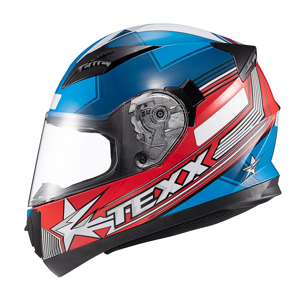 Capacete Texx Strike Superstar Azul Vermelho Branco Brilhante