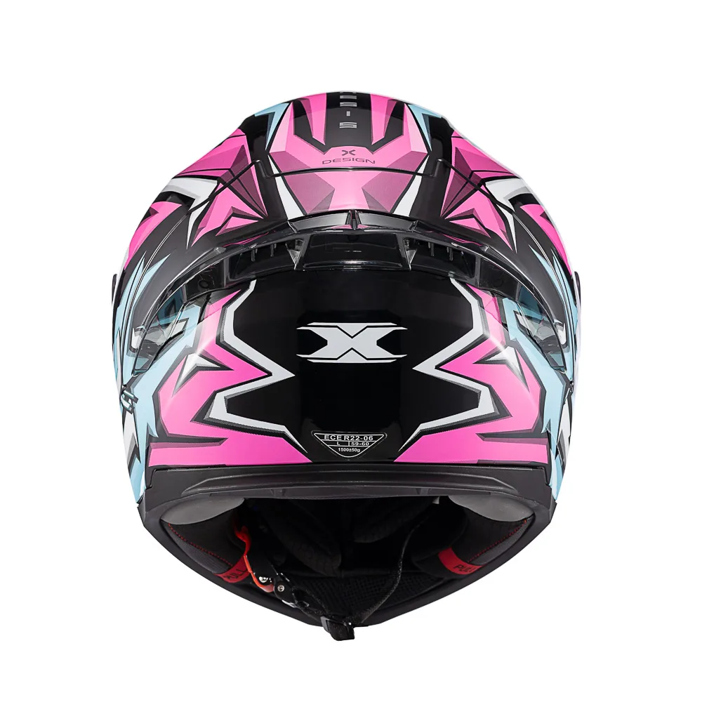 Capacete Texx Fecha Raptor Genesis Azul Rosa Branco Brilhante
