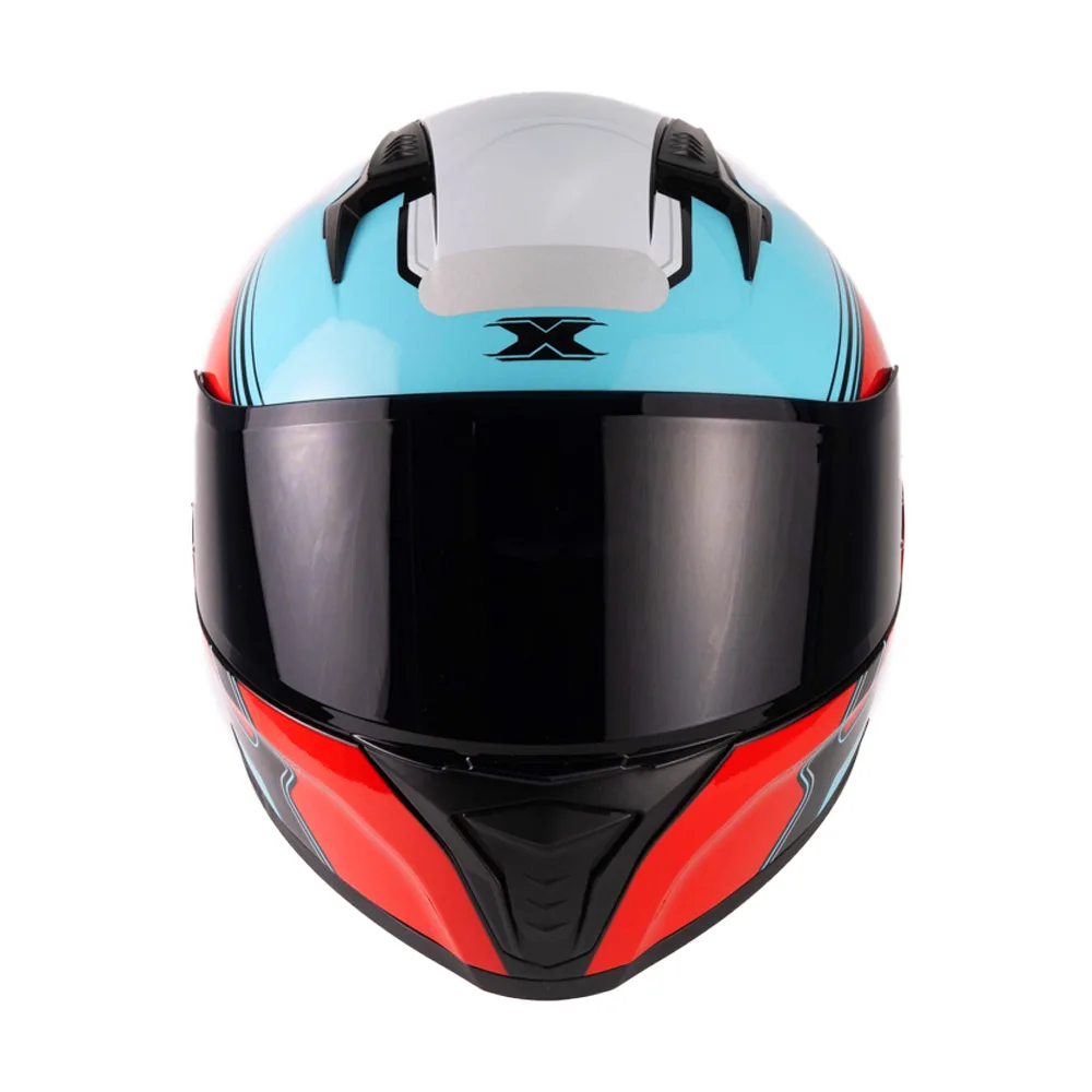 Capacete Texx Fecha Raptor Hornet Azul Vermelho Branco Brilhante