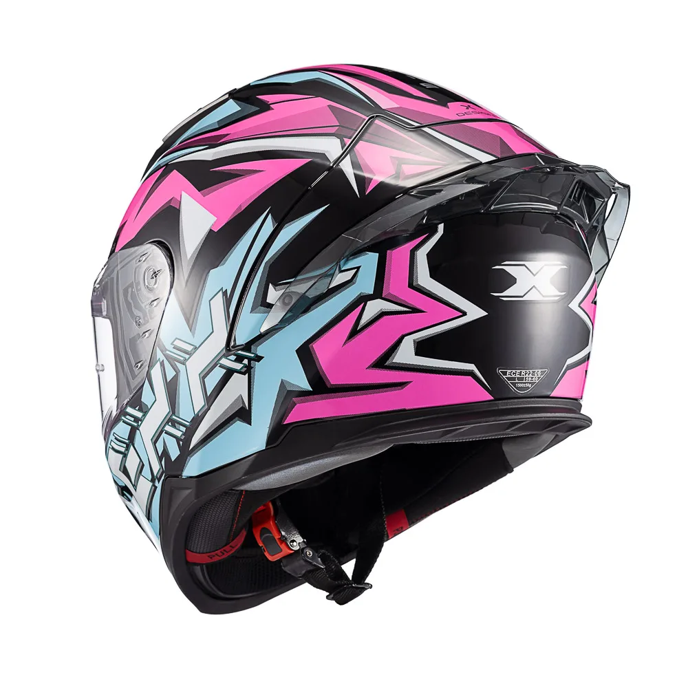 Capacete Texx Fecha Raptor Genesis Azul Rosa Branco Brilhante